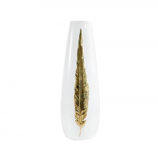 Vase en céramique blanc avec feuille or moyen